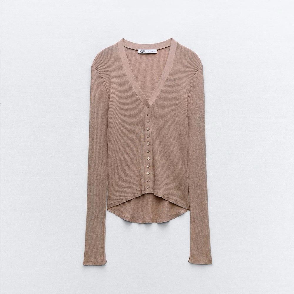 Zara Beige Button-Up Cardigan